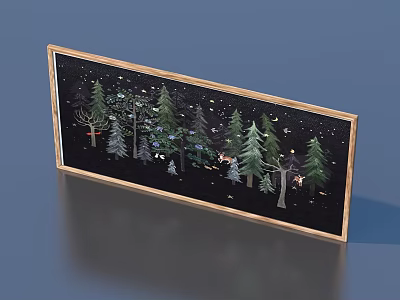 Wooden Framed Home Decorative Wall Art With Forest Scene Deer And Stars 3d model