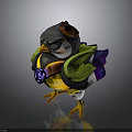 Cute Cartoon Penguin Character With Colorful Green Wings Purple Cape Yellow Feet And White Belly