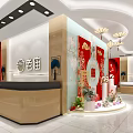 Elegant New Chinese Style Jewelry Store Interior With Wooden Reception Counter And Exquisite Traditional Decorations