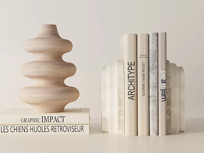 Minimalist Wooden Decorative Ornament Set With Stacked Books And Sculptural Design 3d model