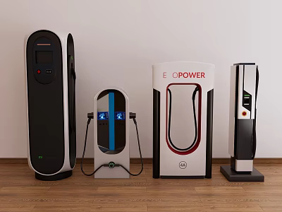 Multiple Electric Vehicle Chargers With E POWER Display And Different Designs 3d model