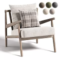 Nordic Style Solid Wood Frame Soft Fabric Upholstered Single Sofa With Checkered Decorative Pillow