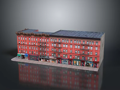 European Style Building With Red Exterior Multi Story Structure And Ground Floor Shops 3d model