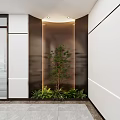 Modern Office Corridor With White Walls Black Lines Glass Partitions Marble Decor Greenery And Lighting