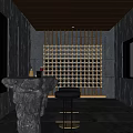 Modern Wine Cellar Interior With Rock Walls Wine Racks And Bar Stools 3d model