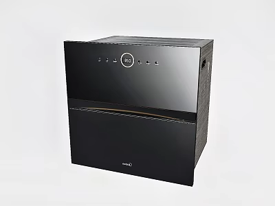 Black Modern Refrigerator Freezer With Circular Control Panel And Gold Accent Stripes 3d model