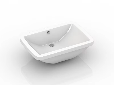 Modern Square White Countertop Washbasin with Smooth Surface Drain and Faucet Hole 3d model