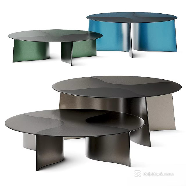 Modern Round Dining Table Set With Wave Top And Metal Legs In Green Blue Black 3d model 