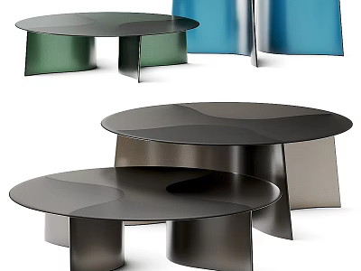 Modern Round Dining Table Set With Wave Top And Metal Legs In Green Blue Black 3d model