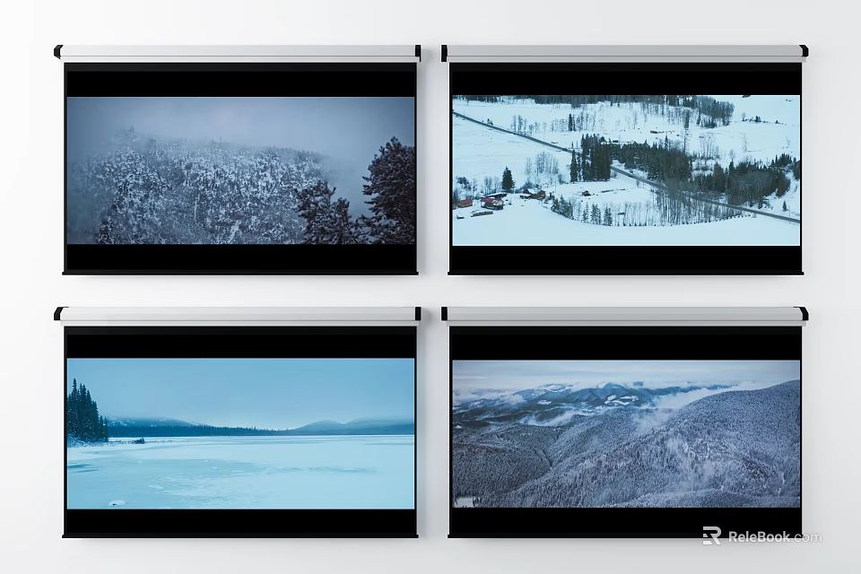 Projection Monitoring System With Four Screens Showing Natural Outdoor Surveillance Scenes 3d model 