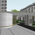 Modern Entrance Gate With Paved Walkway And Green Landscaping Near Apartment Buildings