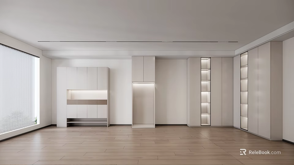 Modern White Wardrobe Interior Design With Integrated Lighting And Storage Cabinets 3d model 