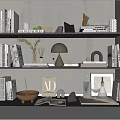 Modern Decorative Ornament Collection on Wall Shelves with Books Lamp Vase and Sculptures