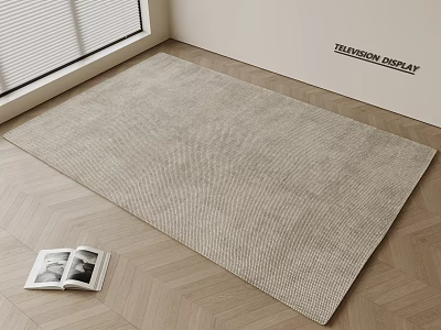 Beige Textured Square Carpet Showcase On Wooden Floor In Television Display Area 3d model