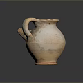Hand Carved Terracotta Clay Pot Sculpture with Textured Surface and Curved Handle
