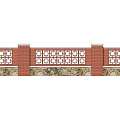 Building Exterior Wall with Red Bricks White Lattice Patterns Stone Base and Columns 3d model