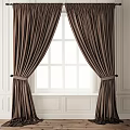 Luxurious Brown Velvet Curtains Draped Over White Framed Window In Interior With Paneled Walls