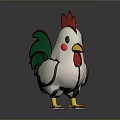 Cartoon Rooster With White Body Red Comb Green Tail Yellow Beak Feet On White Base