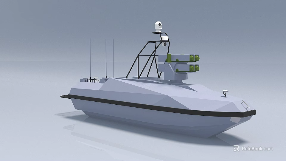 Unmanned Military Surveillance Boat With Radar Antennas And Weapon Mounts 3d model 