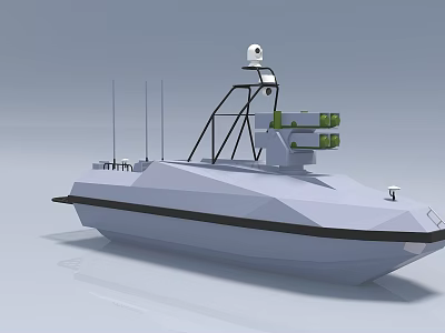 Unmanned Military Surveillance Boat With Radar Antennas And Weapon Mounts 3d model