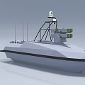 Unmanned Military Surveillance Boat With Radar Antennas And Weapon Mounts