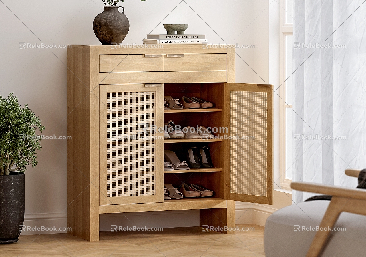 shoe cabinet rattan cabinet 3d model