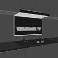 Modern Kitchen Interior With Gray Cabinets Range Hood Gas Stove And Black Countertop