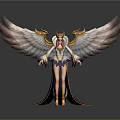 Mythical Female Character With Large Pink White Wings And Golden Headdress