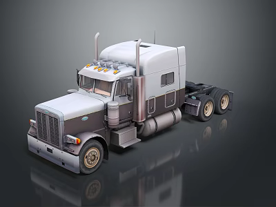 Classic Silver Gray Semi Truck Cab With Dual Wheels And Sleek Design 3d model