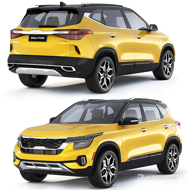 Yellow Kia Seltos SUV Front And Rear Views 3d model