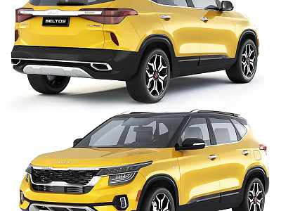 Yellow Kia Seltos SUV Front And Rear Views 3d model