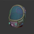 Shiny Metallic Astronaut Helmet With Blue Reflective Visor And Futuristic Design