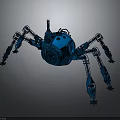 Blue Metallic Robotic Spider With Mechanical Legs And Shiny Surface Design