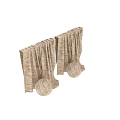 Natural Fiber Woven Curtains With Decorative Rattan Ball And Beige Texture