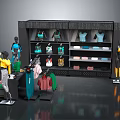 Retail Clothing Display Shelves with Hanging Apparel Folded Clothes and Mannequins in Modern Store Setup