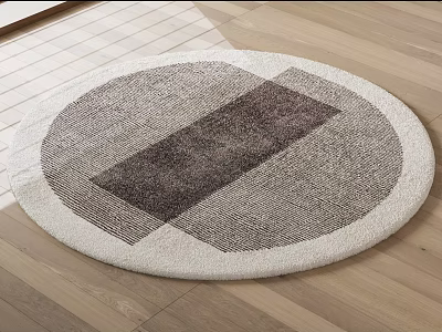 Woven Round Rug with Geometric Pattern in Neutral Tones for Modern Living Area 3d model