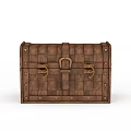 Vintage Brown Storage Chest With Woven Texture And Metal Buckles Rivets