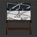 Chaise Lounge With Wooden Frame Wheels Black White Striped Cushion And Blue White Headrest