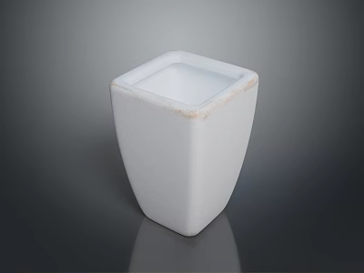 Minimalist White Ceramic Square Sculpture Carving Planter With Textured Surface And Smooth Edge 3d model