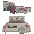 Modern Double Bed Design With Upholstered Headboard Bench And Decorative Pillows 3d model