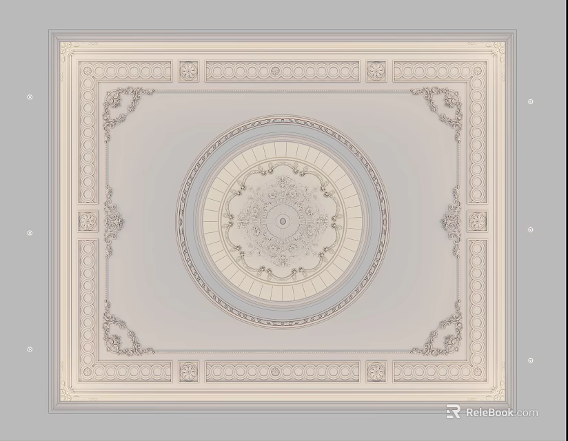 Elegant Classical Ceiling Design With Circular Center And Ornate Carved Borders 3d model 