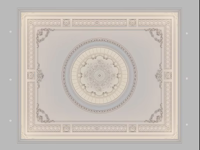 Elegant Classical Ceiling Design With Circular Center And Ornate Carved Borders 3d model