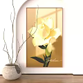 Botanical Painting of White Gardenia Flower with Warm Toned Background and Decorative Vase