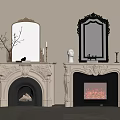 Ornate White Fireplaces With Decorative Mirrors Branch Decor And Flaming Fire