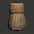Potted Plant In Handwoven Bamboo Basket With Natural Brown Weave Texture