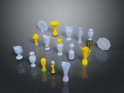 Assorted Trophies With Diverse Colors And Unique Decorative Designs 3d model