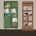 Green And Brown Bookcases With Drawers Books Decorative Items And Magazines
