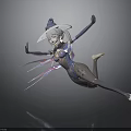Futuristic Witch Character With White Hair Witch Hat And Blue Purple Outfit In Flying Pose