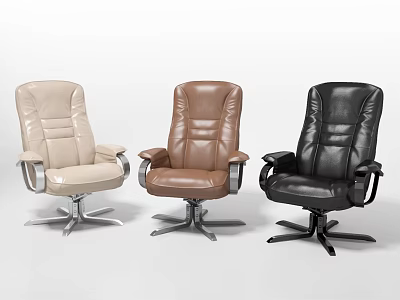 Three Beige Brown Black Leather Office Chairs with Armrests and Swivel Base 3d model