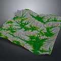 3D Mountain Landscape Model Covered With Green Vegetation And Flowing River
